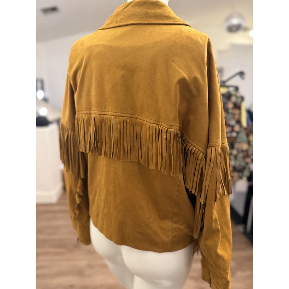 SHEIN Faux Leather Fringe Moto Jacket L/XL Western Grunge Cowgirl Festival Crop - Picture 6 of 12